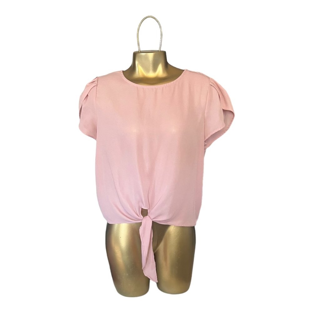 Shein Light Pink Front Tie, Shortsleeved Blouse, Size Medium